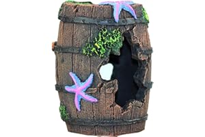 FuninCrea Fish Tank Cave Decor,Aquarium Broken Barrel Cave Decor, Fish Tank Mountain Cave Ornaments for Betta Fish Hiding Hole House Shelter (Brown)