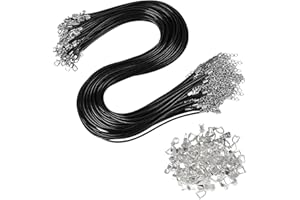 LUNAANDA 120 Stück Lederband Halskette Set 50cm Mit Verschluss - DIY-Schmuck Zubehör (60 Kette, 60 Anhängerschlaufen Ösen)