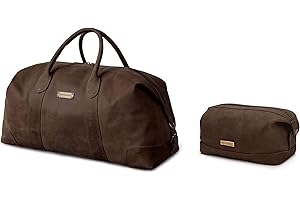 DRAKENSBERG Set/2 Leder Weekender 'David' & Kulturbeutel 'Ruby' - Reisetasche Herren, Damen mit passender Kulturtasche - Kaffee-Braun, DR-SET-915