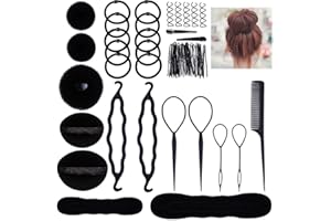 Accessoires de Coiffure, Lictin Set d'Outils de Coiffure Cheveux Coiffure Stylisée Accessoire Cheveux Filles Eponge en Mousse Clip à Chignon Tresse