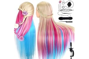 ‎TOPDIRECT TopDirect 75cm/29.5 Zoll Trainingsköpfe für Friseure Übungskopf Friseurkopf Friseursalon Puppenkopf Friseur Mannequin kopf 100% Synthetisches Haar mit Tischhalter + Haar Styling Braid Set