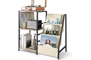 Bikoney Soporte para tocadiscos con almacenamiento de vinilo 3 niveles, mesa giratoria para 200 álbumes, gabinete de discos de vinilo para sala de estar, mesa auxiliar retro