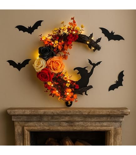 Halloween-Kranz Mit Hexenhut & Beinen – Schwarzer Dekokranz Für Tür & Wohnung, 61 Cm