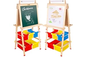 ‎ARK MIIDO Ark miido Kinder Staffelei mit Papierrolle Standtafel Kinder Tafel Holz Kindertafel mit Doppelseitige Tafel als Geschenk für Jungen und Mädchen