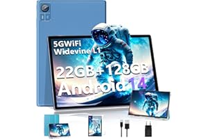 SUAAT Tablet 2025 Android 14 Tableta 10 Pulgadas 22GB RAM+128GB ROM/1TB TF, Octa-Core, WiFi 5G, Bluetooth 5.0, 8000mAh, GMS Certified, 8MP+5MP, Tablet PC con Funda - Azul