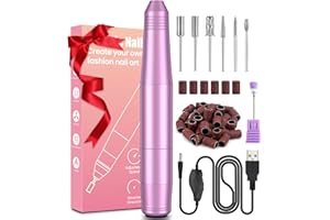 BSRANE Torno para Uñas, Lima Eléctrica Uñas Profesional con 6 Brocas, 20000 RPM Motor Fuerte, Velocidad Ajustable, Potente Silencioso, Mini Kit de Manicura y Pedicura para Principiantes Tecnología de Uñas