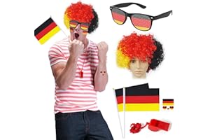 YADODO Deutschland Fanartikel Em 2024 Fanartikel mit 2 Stück Deutschland Flagge Klein 1Stück Perücke Brille Sportpfeifen Sticker Deutschland Fußball Fussball EM 2024 Fan für EM Deko 2024