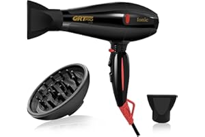 GRT PRO Asciugacapelli Professionali Ionico 2400W Phon per Capelli con Diffusore 40 Milioni di Ioni Negativi per Parrucchiere Casa, 3 Temperature 2 Velocità Asciugatura Veloce Liscio (nero)