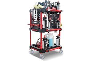 E-GREETSHOPPING Car Wash Detailing Trolley on Wheels, 3-Tier Rolling Tool Cart for Car Wash & Auto Repair, Heavy Duty Mobile Service Cart for Car Detailing, Workshop, Garage, Warehouse, DIY Storage, 200kg Capacity