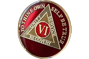 RECOVERYCHIP 6 Year AA Medallion Metallic Mandarin Red Sobriety Chip VI Serenity Prayer Back