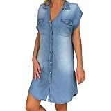 Minetom Vestiti Jeans Donna Estivi Vestiti Camicia Donna Maniche Corte  Estate Blu Casual Vestito Scoll A V Camicia Vestito Denim Vestiti  Irregolare Orlo : Amazon.it: Abbigliamento