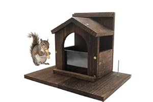 Zeqeey Eichhörnchen Futterautomat aus Holz mit Oberflächenbehandlung, robuste Streifenhörnchen Fütterungsplattform mit großer Kapazität für Wilde graue und rote Eichhörnchen im Freien