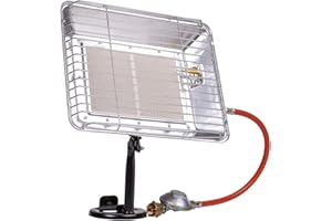 WALTER Piezo Gasheizstrahler, Heiz - Strahler, inkl. Druckregler, betrieben mit Propan - Gas für 5 Kg oder 11 Kg Gasflaschen, mit Regler, Schlauch und Ständer, Heizaufsatz mit Piezo Zündung