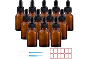 ToKinCen Pipettenflasche 10ML Tropfflasche, Apothekerflasche aus blauem Glas mit Glastropfflasche für ätherische Öle, Aromatherapie mit ätherischen Ölen (Braun, 12 * 10ml)
