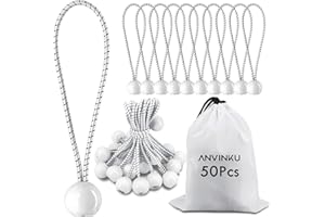 ANVINKU Spanngummis mit Kugel, 50 Stück Planenspanner mit Kugel 15cm, Latex Spanngummi mit Kugel, Zelt Gummispanner mit Kugel Weiß, Zeltgummis Expanderschlingen für Zelt, Plane, Pavillon und Banner