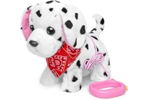 YH YUHUNG Dalmatiner Spielzeug Hund mit Leine, Laufender Welpe Bellt & Wedelt, Interaktiver Roboter Hund Plüsch, Elektronisches Haustier Geschenk für Kinder (Dalmatiner)