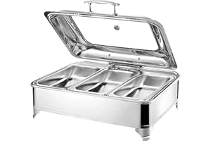 RSHJD Chafing Dish Elettrico, 9L Scaldavivande Elettrico per Buffet, Feste e Banchetti, Contenitore Scalda Cibo Professionale con Coperchio in Vetro, Temperatura Regolabile (0-85℃)