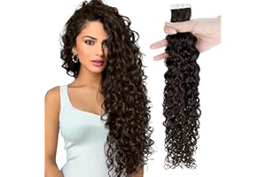 RUNATURE Extension Capelli Veri Biadesivo Ondulato 22 Pollice/55cm Tape in Umani Lisci Extension Adesivo Marrone Scuro #2 Biadesive Capelli Veri Extension 20 Pezzi/50g