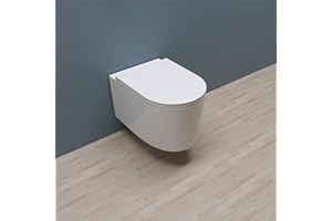 Huibathroom Bathroom Rimless Round Wall Hung Toilet Pan with UF Slim Soft Close Seat