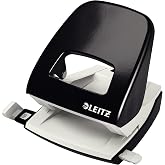 LEITZ 50086095 Office Metal Hole Punch for 30 Sheets Stop Rail with Format Details Ergonomic Design Black