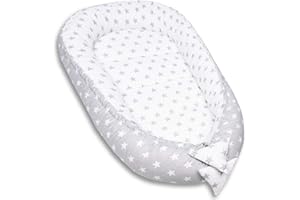 PaLulli Kuschelnest 2-seitig Babynest Babynestchen Baby Nest Nestchen Reisebett Wickelauflage Kuschelbett, Kokon Kokon für Babybett - Babys und Säuglinge, 100% Baumwolle Oeko TEX (Sterne)