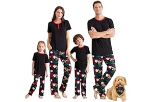 IFFEI Christmas Pyjamas Matching Family Pajamas Sets Xmas Pjs Letter Print Tops and Plaid Pants Sleepwear Nightwear for Women Men Kids Baby Pet