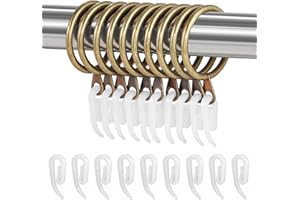 ASIWUJING 24 Set Metal Curtain Rings Drapery Curtain Hanging Rings with Plastic Hooks for Curtains and Rods 30 mm Internal Diameter(Bronze)