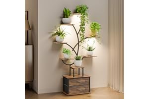 Mondeer Support de Plantes d'Intérieur avec Lumières de Croissance, Étagère d'Angle 9 Niveaux 160 cm avec 2 Tiroirs de Rangement, Luminosité Réglable & Minuterie, Présentoir Moderne pour Plantes - Sal