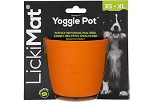 LickiMat Yoggie Pot – Distraction, Fun and Enrichment. Long Lasting Rubber Licking Treat Dispenser for All Dog Sizes and Slow Feeder for Small Dogs. The Newest LickiMat, Orange