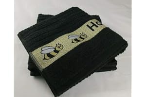 Sue Rossi Ltd 100% Cotton Tea Towels Embroidered Animal Cooks Cloth Luxury 3 Pack Kitchen Towel Set (Black Honey Bee)