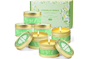 DERDUFT Citronella Candle, Scented Soy Wax Candle Made of Lemongrass Citronella Essential Oil, Portable Tin Candle for Outdoor, Indoor, Garden, Camping, 6 Pack