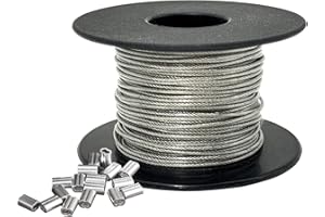 GQKWBTK 304 Wire Rope Stainless Steel wire Cable 7x7 Strand Core stainless steel cable for Garden Wire, Fence and DIY Balustrade with 100 Pcs Aluminum Crimping Clamps Loop Sleeve. (Silver, 2mm x 100m)