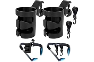 Spetsbst 2 Stück Getränkehalter Kinderwagen mit 2 Haken Universal Einstellbar 360-Grad-Drehung Becherhalter Kinderwagen Fahrrad Buggy Zubehör für Trolleys und Rollstuhl