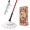 Eyliden Mop with 2 Reusable Heads, Easy Wringing Twist Mop, with 57.5 inch Long Handle, Wet Mops for Floor Cleaning, Commercial Household Clean Hardwood, Vinyl, Tile, and More (Red)