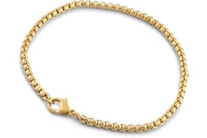 Akitsune Baca bransoletka z ogniwami łańcuszka, średnica 3 mm, pudełko Rolo, dla mężczyzn i kobiet, łańcuszek ze stali nierdzewnej, minimalistyczny karabińczyk