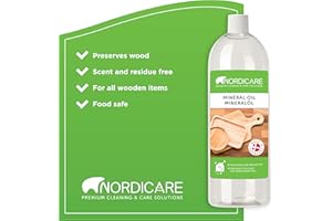 Nordicare Food Grade Mineral Oil - Tasteless and Odourless Chopping Board Oil - Suitable for Wood and Bamboo Countertops, Cutting Boards and Blocks, Stainless Steel, Stone (1000ml)