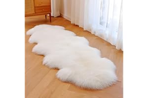 twirush Fluffy Faux Sheepskin Rug, Shaggy Rugs, 60 X 180 CM White Fluffy Rug Washable Faux Fur Rugs Non Slip Mats for Bedrooms Living Room (White)