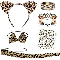 Zidoley Accessorio Costume Leopardo Donna - Cerchietto Orecchie Leopardo, Jungle Leopard Papillon, Maschera Travestimento, Vestito Carnevale Animali Costume Ghepardo per Cosplay Halloween