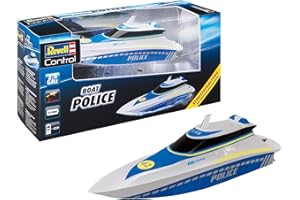Revell Control Polizei Boot I Ferngesteuertes RC Boot I für Kinder und Erwachsene ab 8 Jahren I Mit LI-ION Akku für Stundenlange Action I Mit ergonomischer Pistolen-Fernsteuerung I 2,4 GHz