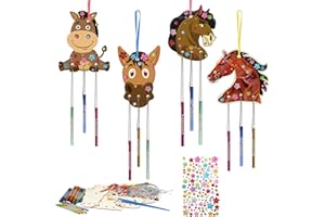 Matogle 8 Stück Pferde Windspiel Bastelset Kinder Pferd Bemalen Basteln Holzpferd Klangspiel Kreativsets DIY Hufeisen Bastelhandwerk Geschenk für Mädchen Junge Kindergeburtstag