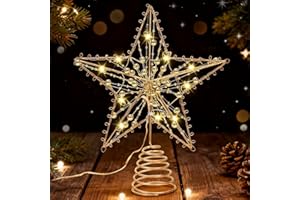 CAPANEUS Christbaumspitze Stern, 25cm Gold Weihnachtsbaumspitze Stern, Tannenbaum Spitze, LED-Lichter Spitze Weihnachtsbaum, Beleuchteter Weihnachtsbaum Topper für Tannenbaum & Weihnachtsbaum Heimdekoration