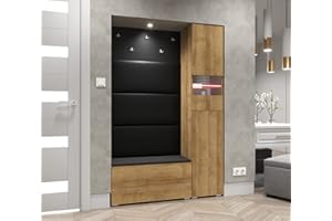 Furnitech GF84 Flur Dielenmöbel Garderobenschrank Dielenschrank Schuhschrank Flurmöbel Set Matt (LED RGB (16 Farben), GF84-21DZ-M4)