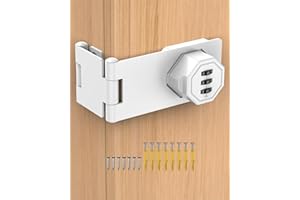 MeBantoo 90 Degree Cabinet Combination Door Lock Latch, Zinc Alloy Password Rotary Hasp Lock, Keyless Folding Latches for Office File Cabinet, Drawers, Cupboard, Small Doors, Locker (1, White)