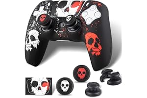 PlayRealm Silicone Skin Cover& Sticker x 1 & No Falling off Thumbstick x 2 for PS5 Controller (Ghost Face RW)