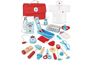 Lehoo Castle Doctors Set for Kids, Toys for 3 Year Old Boys, Wooden Kids Doctors Kit with Doctor Costume, 3 Year Old Boy Toys（Blue）
