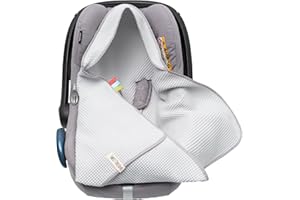 MIKOS Coperta in tessuto a nido d'ape, per l'estate, 100% cotone, per seggiolino auto, coperta per passeggini, ad esempio Maxi Cosi rosa, beige, cintura a 3 punti (38) (Grigio)