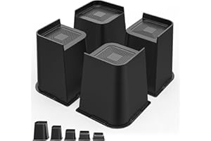 USION Bed Risers 2 inch, 3 inch, 4 inch, 6 inch or 8 inch Heavy Duty Furniture Risers, Up to 6000 Lbs Bed Lifts Blocks for Couch Desk Sofa Table Bookshelf (Black, 8IN-4PCS)