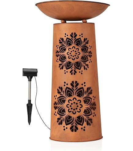 Spetebo Colonne De Fleurs Solaire à LED En Rotin Marron - 50 Cm - Support De Pot De Fleurs Lumineux Avec Poignée - Support De Pot De Fleurs - Décoration De Jardin