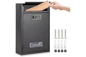 DOSYEN Post Boxes Wall Mounted Waterproof, Lockable Letter Lostal Boxes Steel Mail Box with with Combination Lock, 32 x 21.5 x 8.5 cm Lockable Letter Boxes