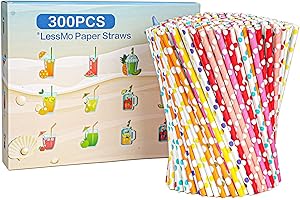 LESSMO 300 PCS Paille Papier, Pailles à boire recyclables biodégradables | Idéal pour les cocktails, boissons froides et jus | Convient pour les fêtes, mariages et toutes les occasions
